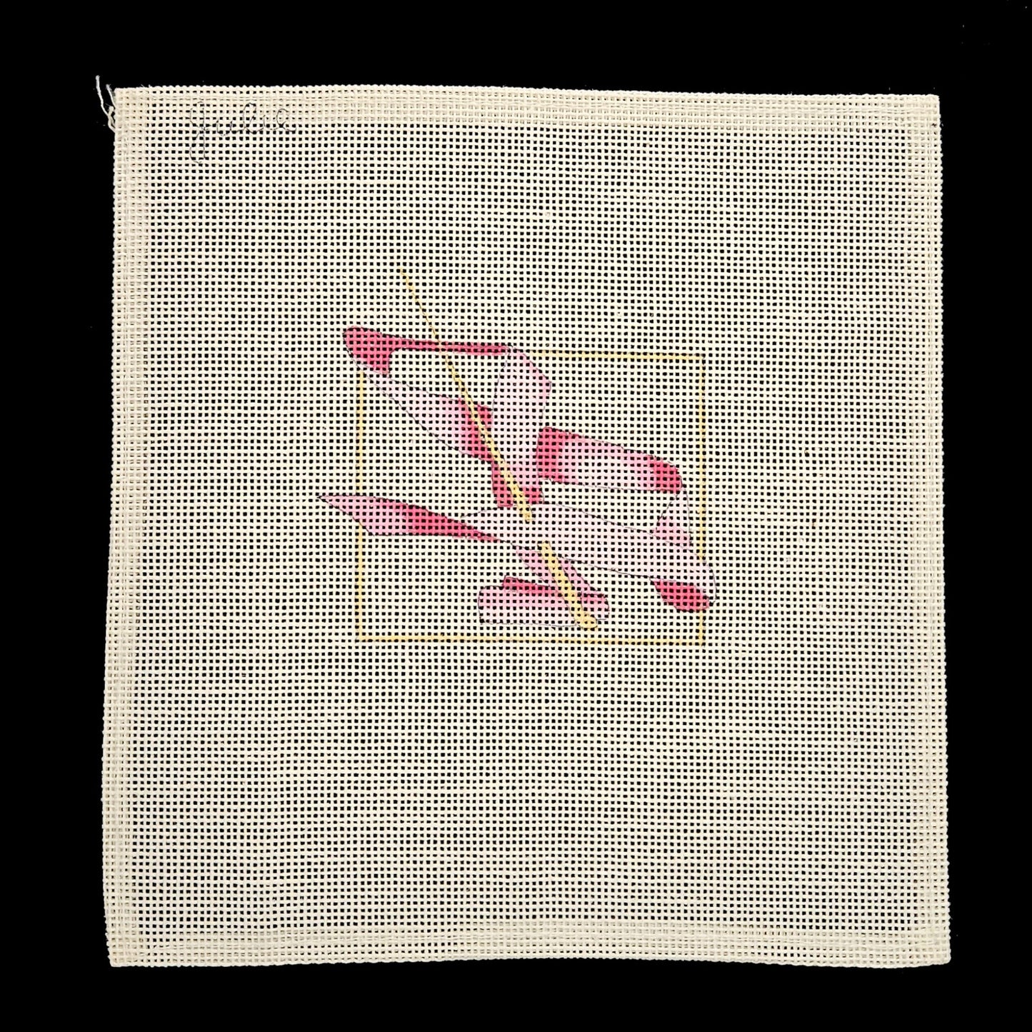 JULIE HP NEEDLEPOINT CANVAS:  PINK RIBBON MAKE COASTER, PILLOW INSERT     BM1