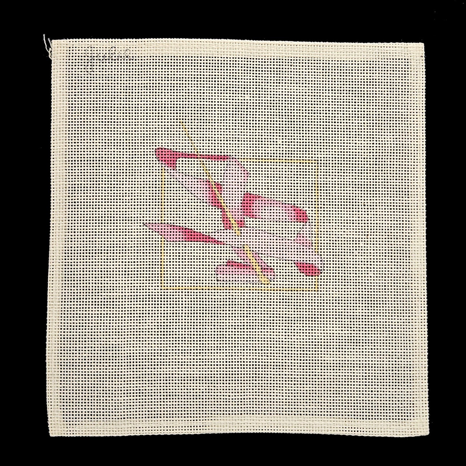 JULIE HP NEEDLEPOINT CANVAS:  PINK RIBBON MAKE COASTER, PILLOW INSERT     BM1