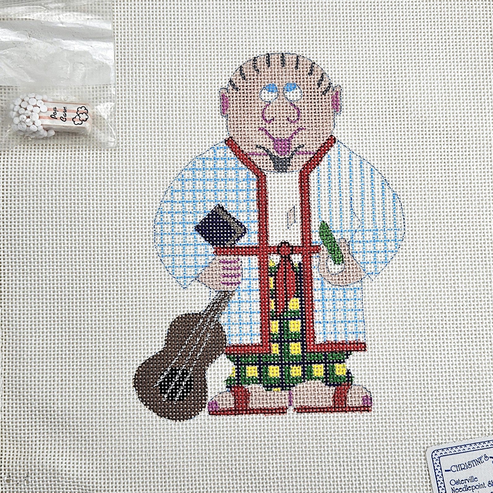 VINTAGE WHIMSICAL BEAU GESTE HP NEEDLEPOINT CANVAS:  GERSHON KINGSLEY?   BM0