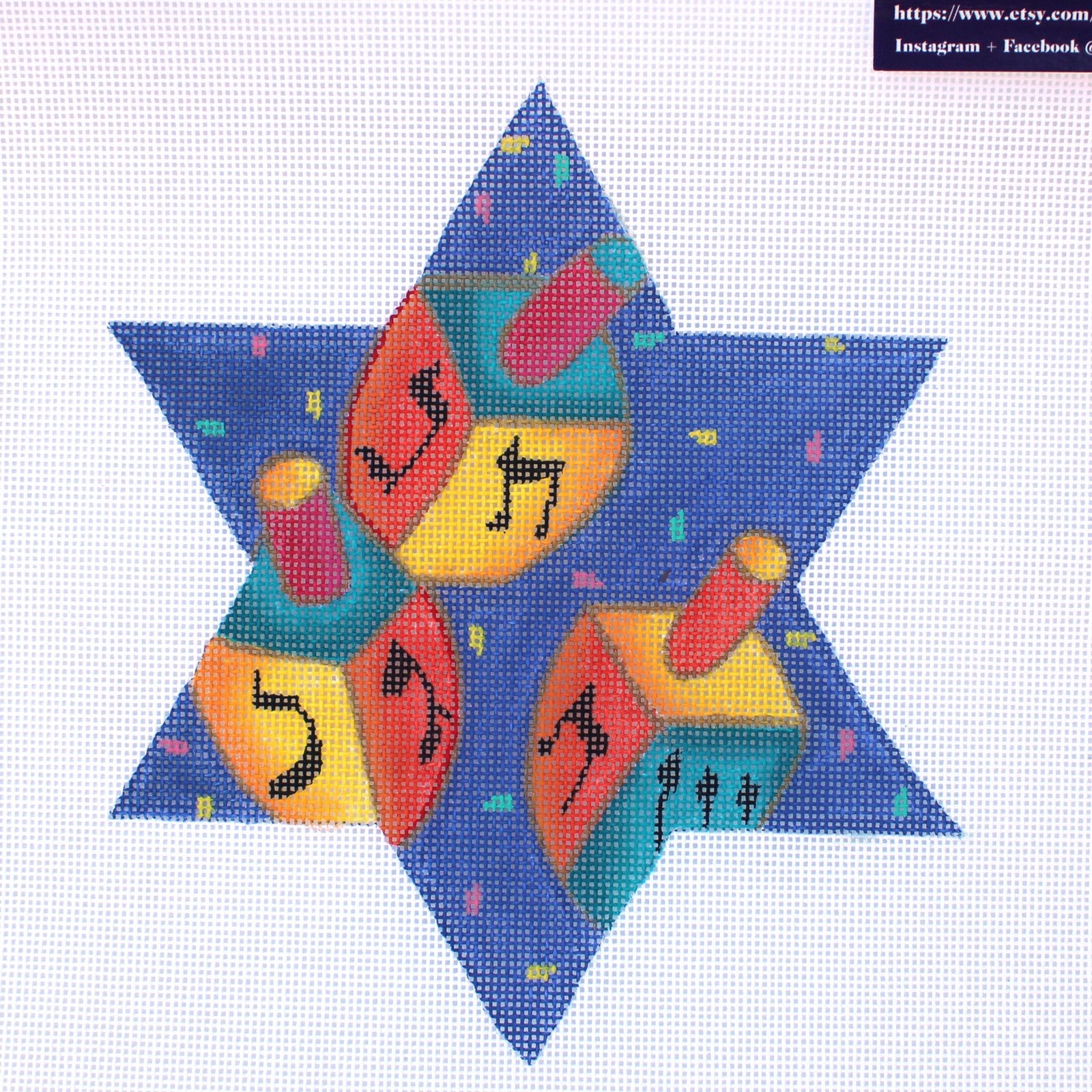 CHERYL SCHAEFFER HAND PAINTED NEEDLEPOINT CANVAS:  DREIDEL STAR OF DAVID    BM0