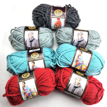 7 SKEINS LION BRAND HOMETOWN USA BULKY YARN:  VARIETY COLORS    LF0