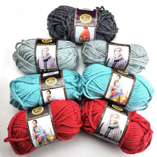 7 SKEINS LION BRAND HOMETOWN USA BULKY YARN:  VARIETY COLORS    LF0