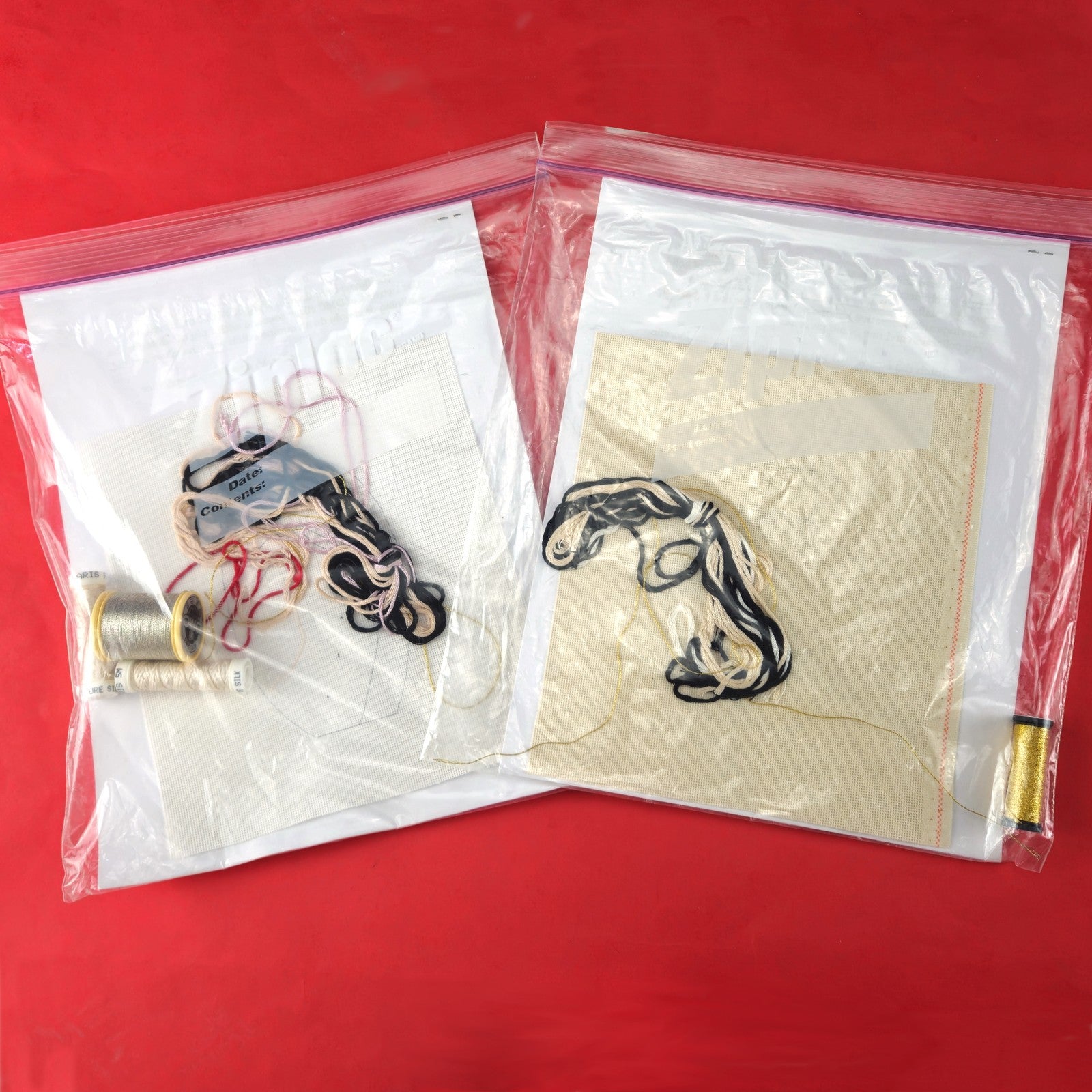 2 NEEDLEPOINT CANVAS, STITCH GUIDE, & THREADS:  KOKESHI DOLLS     BM1