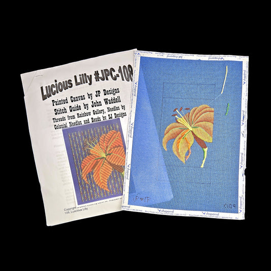 JP DESIGNS NEEDLEPOINT CANVAS W/ STITCH GUIDE BY J. WADDELL:  LUCIOUS LILLY  BM0