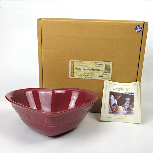 RETIRED LONGABERGER POTTERY:  WOVEN TRADITIONS HEART DISH PAPRIKA NIB0