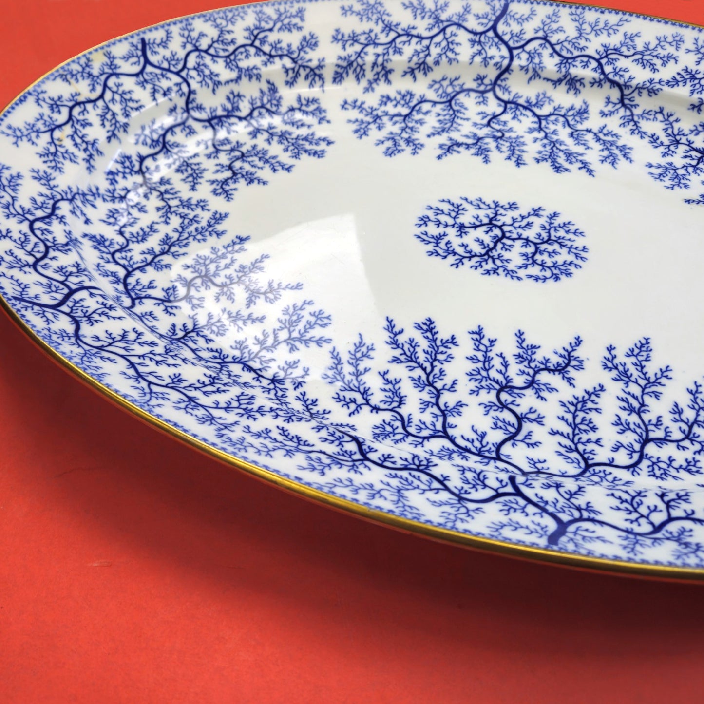 MINTON 1800s HAND PAINTED BLUE SEAWEED FIBRE PLATTER ENGLAND4