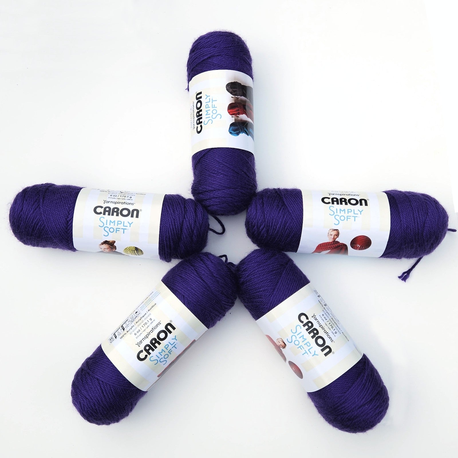 5 SKEINS CARON SIMPLY SOFT YARN:  PURPLE    SL0