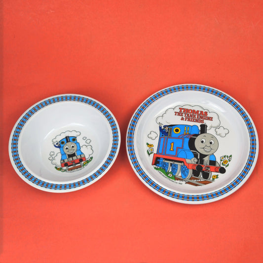 2 PC VINTAGE 1992 THOMAS THE TRAIN DINNERWARE SET:  PLATE, BOWL0