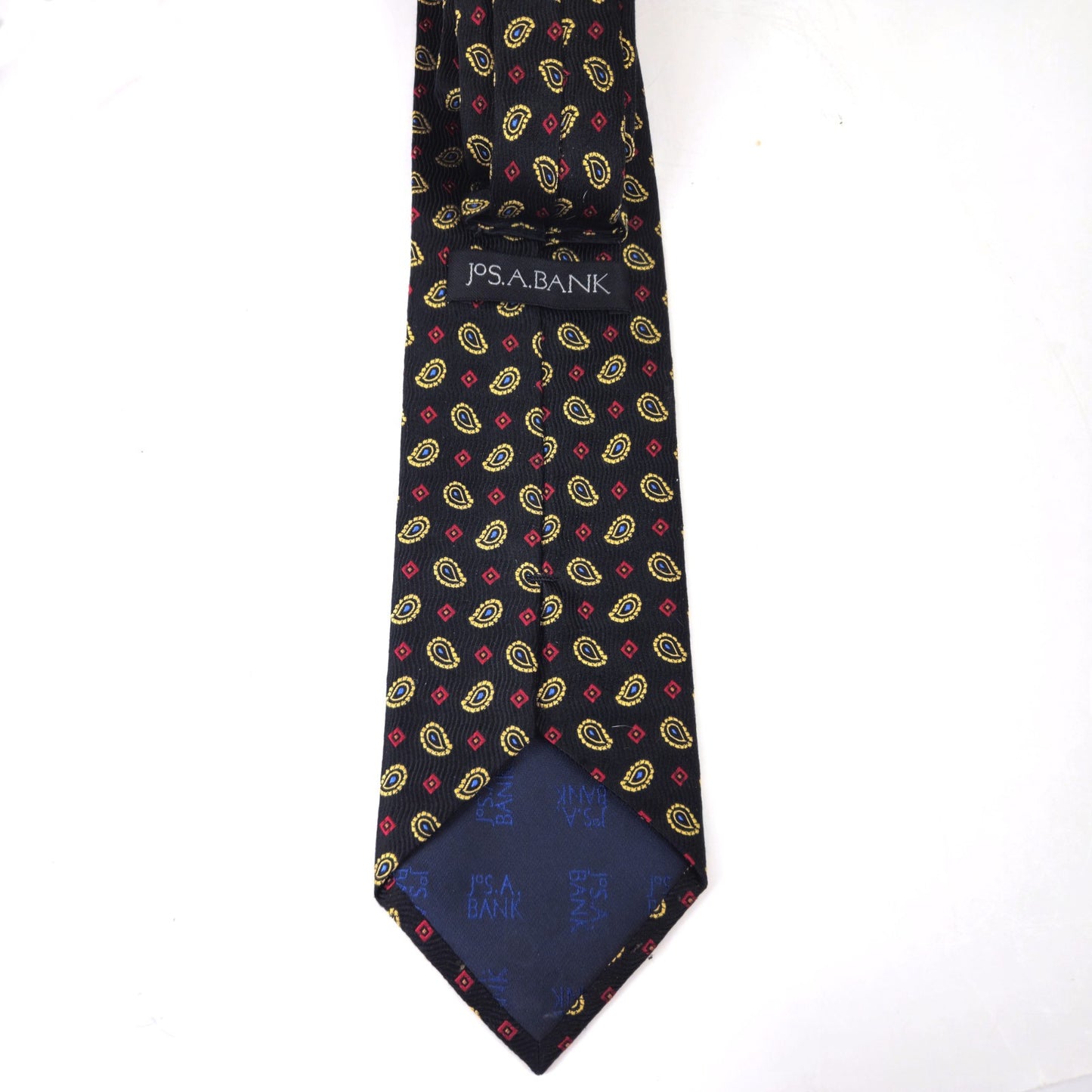 PREOWNED JOS.A.BANK MEN'S SILK TIE NECKTIE:  BLACK / GOLD/ RED PAISLEY1