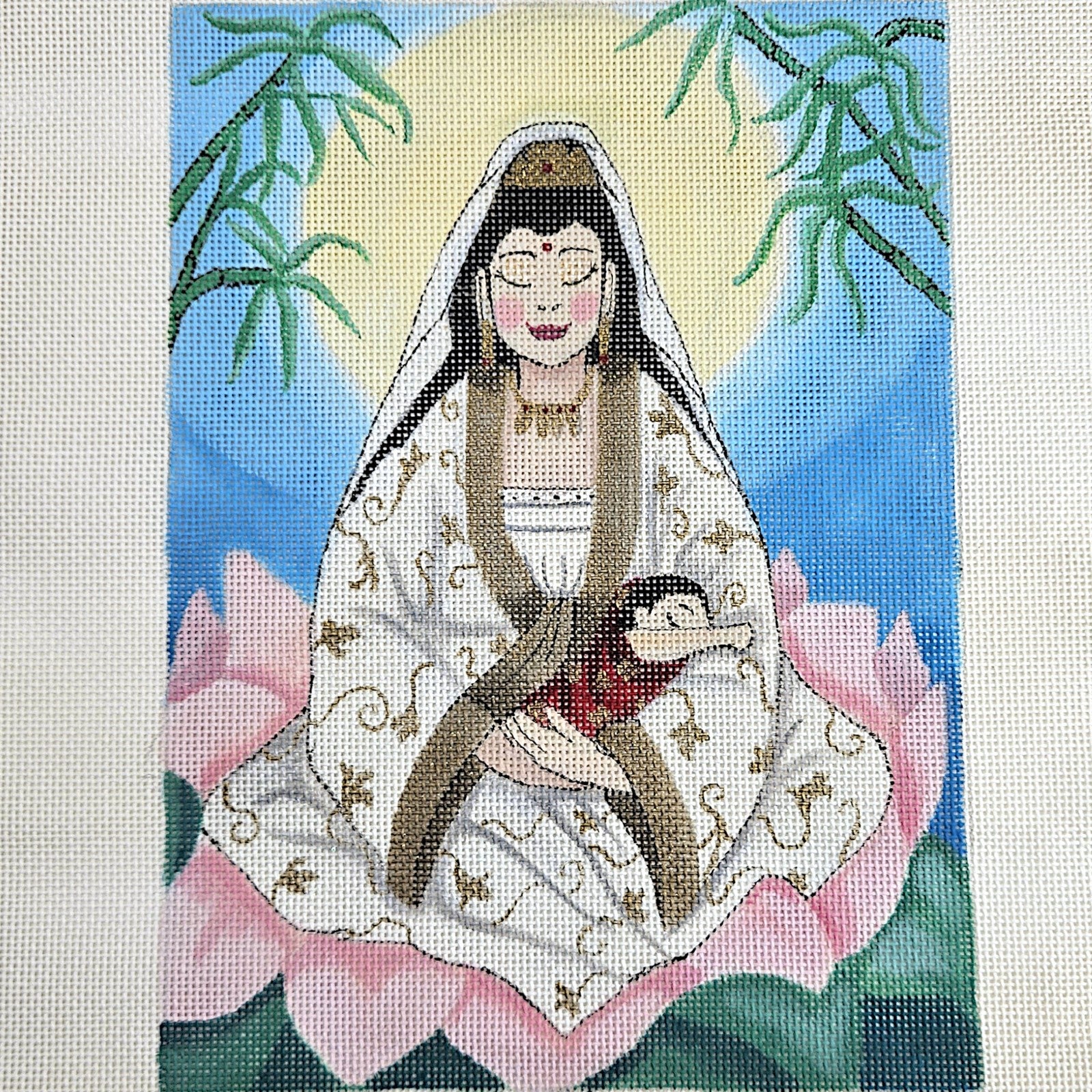 JAQUELINE HAND PAINTED NEEDLEPOINT CANVAS:  LOVE MOTHER AND CHILD   BM0