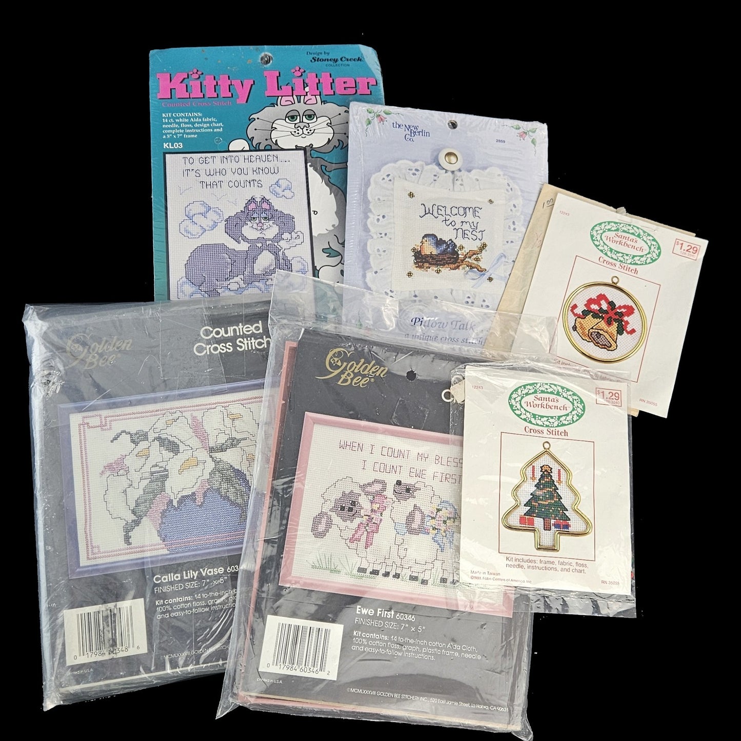 6 VARIETY CROSS STITCH KIT LOT:  FLORAL, CHRISTMAS, NATURE, ANIMAL  BM0