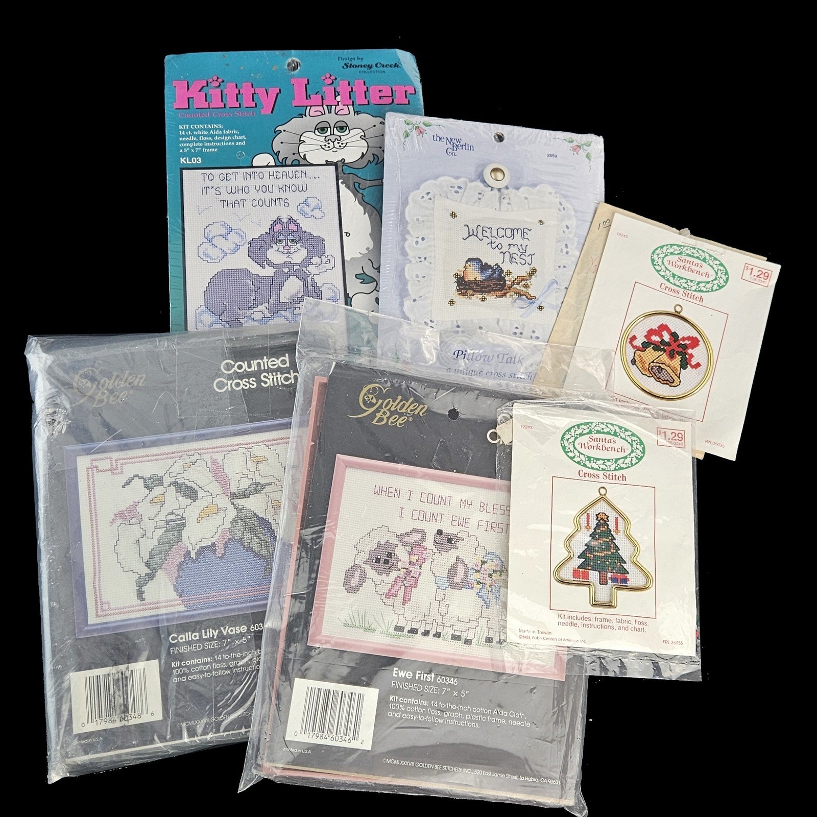 6 VARIETY CROSS STITCH KIT LOT:  FLORAL, CHRISTMAS, NATURE, ANIMAL  BM0