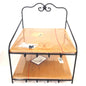 LONGABERGER WROUGHT IRON 2 TIER PAPER TRAY STAND WITH WOODEN SHELVES NEW0