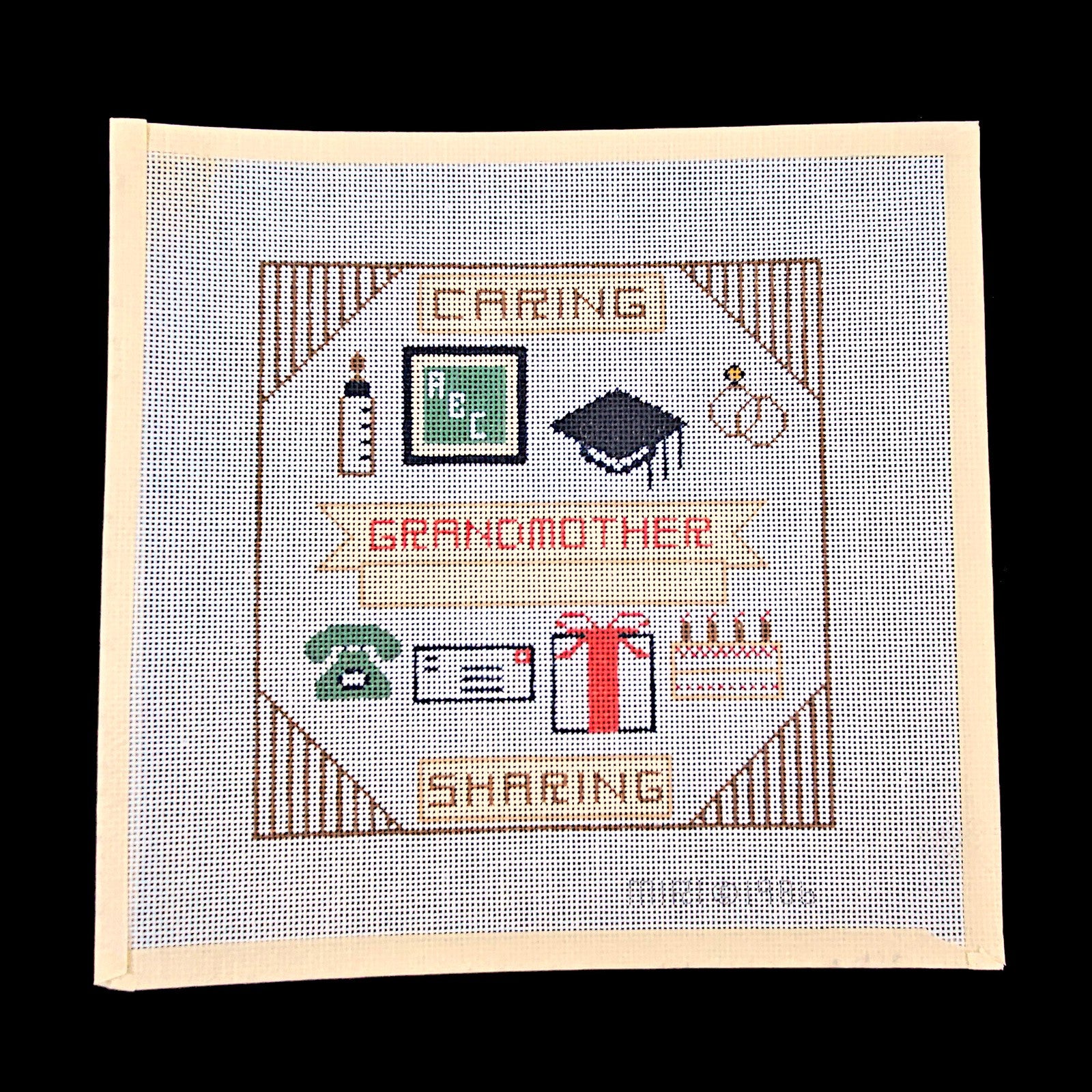VINTAGE OOAK 1986 MIRI HP NEEDLEPOINT CANVAS:  CELEBRATE YOUR GRANDMOTHER    BM1