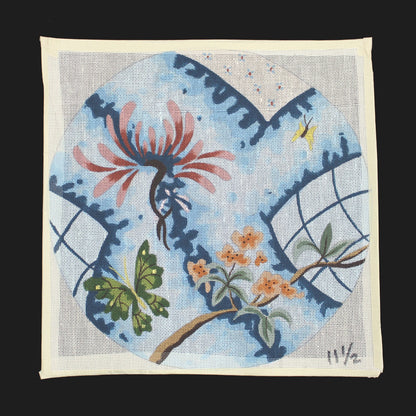BEAUTIFUL HP NEEDLEPOINT CANVAS:  FLORAL BUTTERFLY ABSTRACT SEAT COVER  BM1