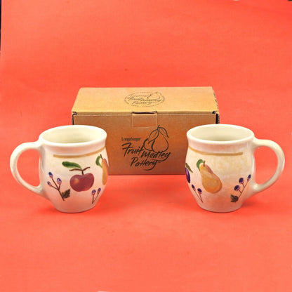 2 LONGABERGER FRUIT MEDLEY VITRIFIED POTTERY 16 OZ MUGS0