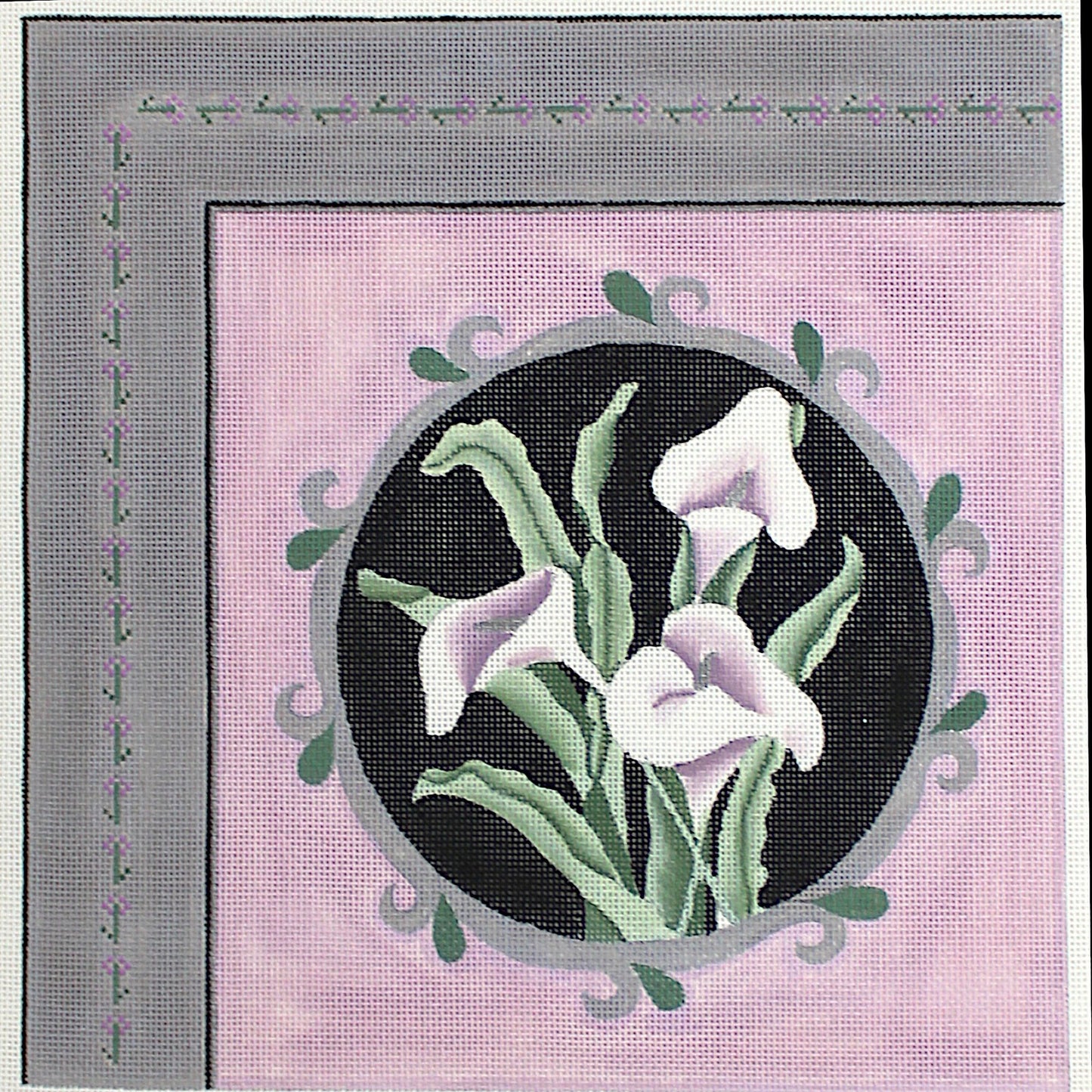 HAND PAINTED NEEDLEPOINT CANVAS:  CALLA LILIES, MAKE A PILLOW!    BM0