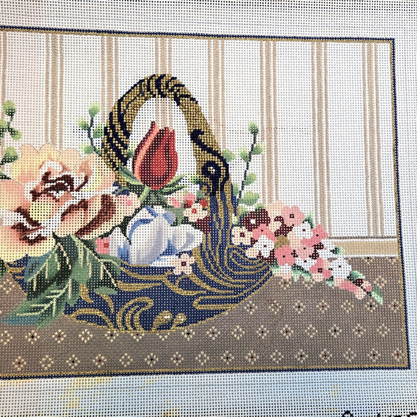 UNIQUE SOPHIA NEEDLEPOINT CANVAS:  FLORAL BASKET      BM2