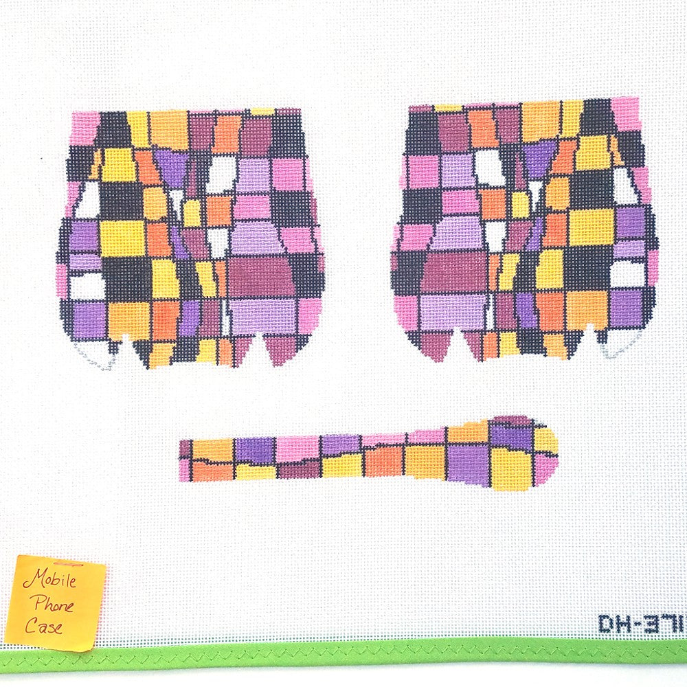 2 NEEDLEPOINT CANVAS LOT:  ABSTRACT DESIGN, MOBILE CELL PHONE CASE     BM1