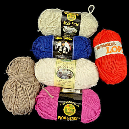 6 SKEINS WOOL & WOOL BLEND YARN LOT:    LION BRAND, LOPI0