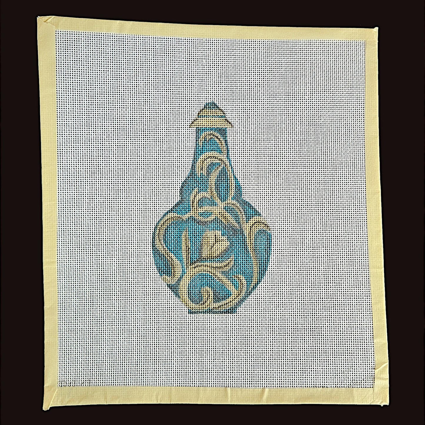 SHARON G NEEDLEPOINT CANVAS:  UNIQUE MEDIUM TEAL PERFUME BOTTLE   BM1