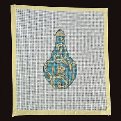 SHARON G NEEDLEPOINT CANVAS:  UNIQUE MEDIUM TEAL PERFUME BOTTLE   BM1