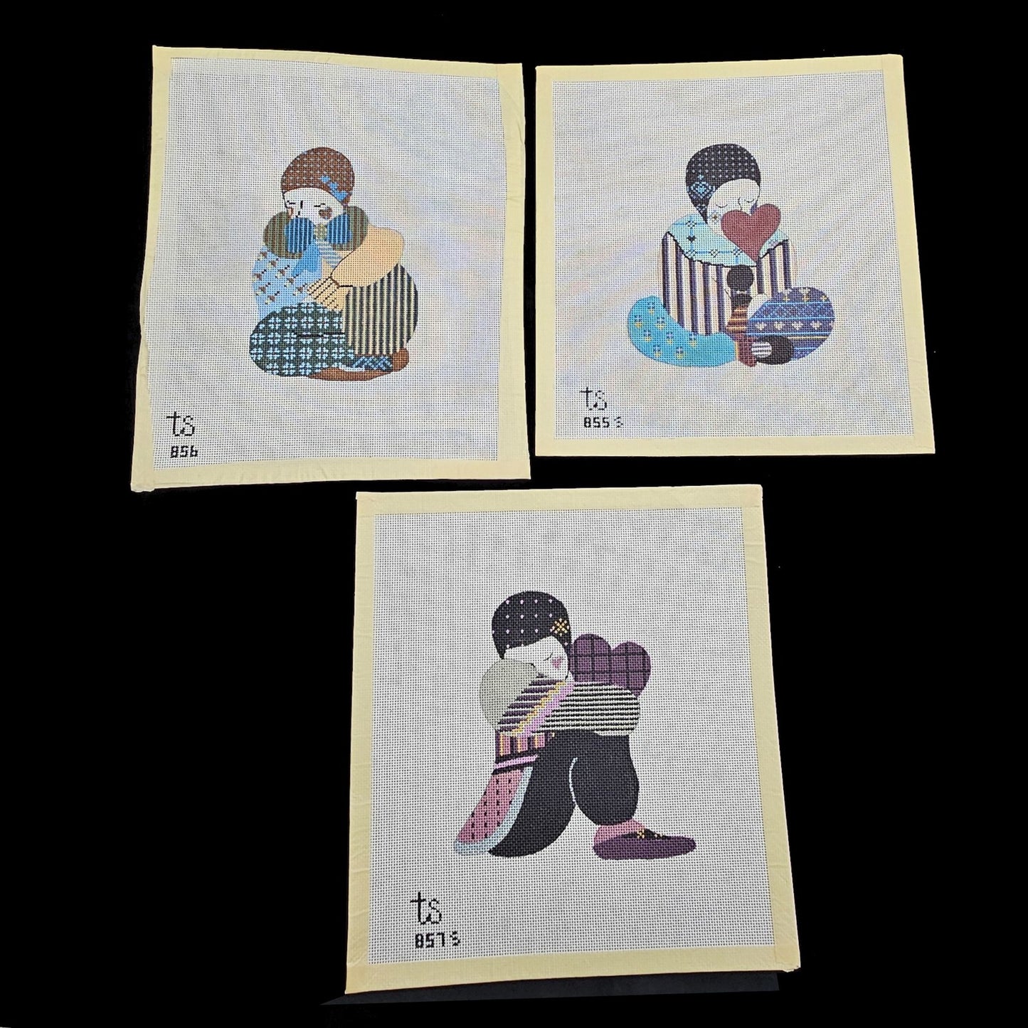 3 TS DESIGNS HP NEEDLEPOINT CANVAS LOT:  HARLEQUIN PIERROT CLOWN    BM0