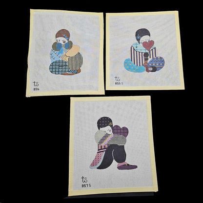 3 TS DESIGNS HP NEEDLEPOINT CANVAS LOT:  HARLEQUIN PIERROT CLOWN    BM0