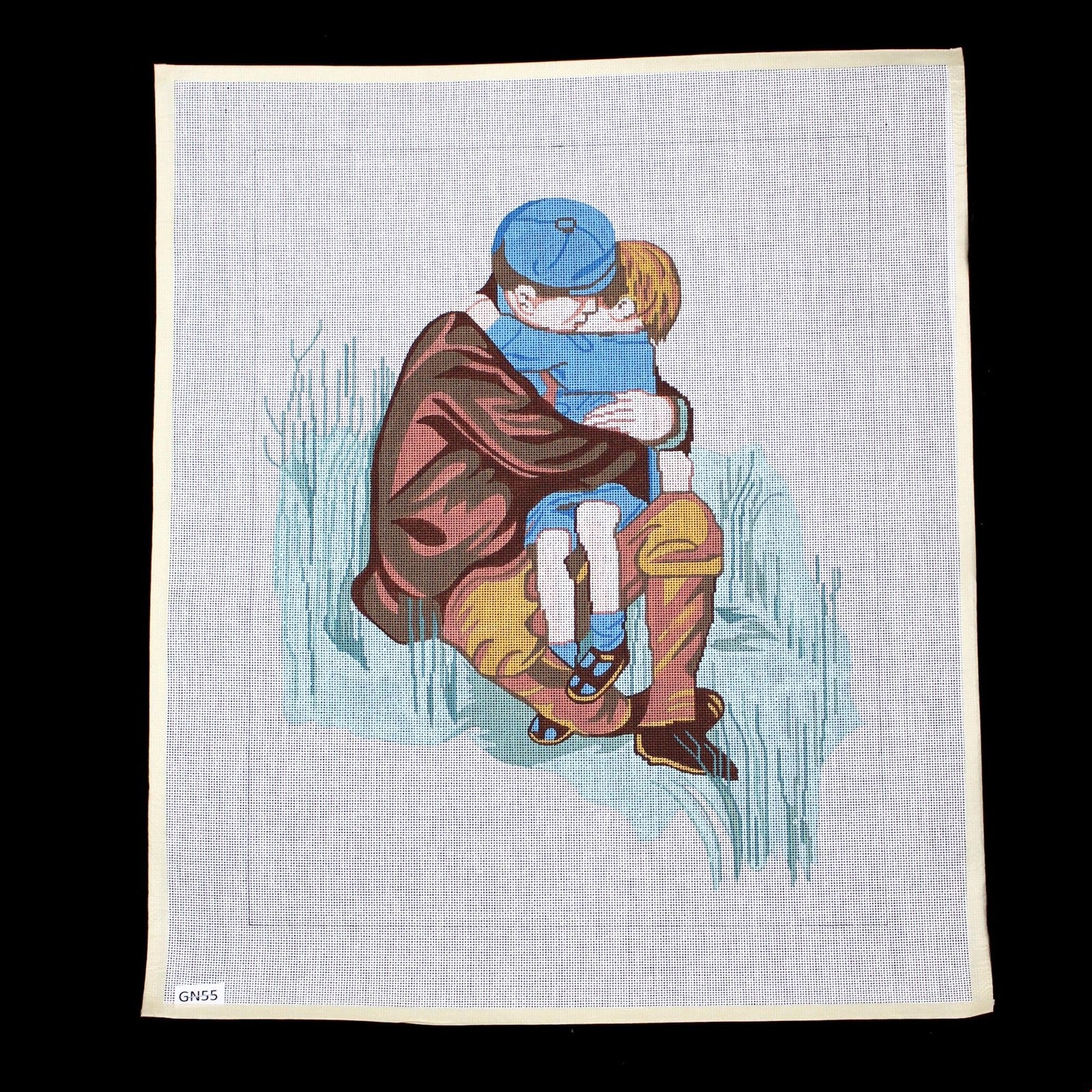 HEARTWARMING 18 CT NEEDLEPOINT CANVAS:  FATHER SON EMBRACE     BM1