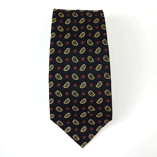 PREOWNED JOS.A.BANK MEN'S SILK TIE NECKTIE:  BLACK / GOLD/ RED PAISLEY0
