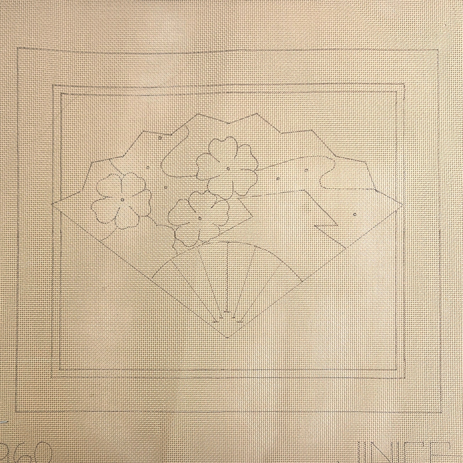 JINICE NEEDLEPOINT CANVAS. SG:  CHERRY BLOSSOM ON SANDSTONE FAN DRAWN DESIGN  BM2