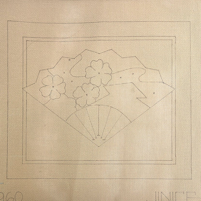 JINICE NEEDLEPOINT CANVAS. SG:  CHERRY BLOSSOM ON SANDSTONE FAN DRAWN DESIGN  BM2