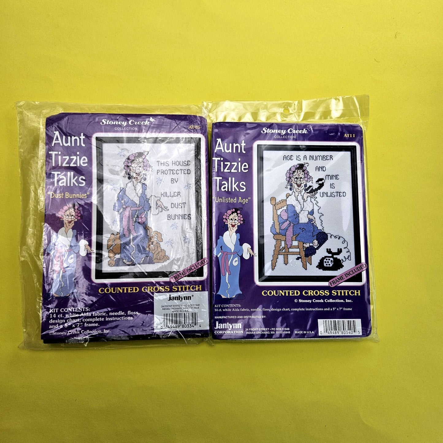 2  STONEY CREEK CROSS STITCH KIT LOT:  AUNT TIZZIE TALKS UNLISTED AGE ++   BM0