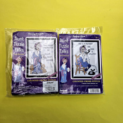 2  STONEY CREEK CROSS STITCH KIT LOT:  AUNT TIZZIE TALKS UNLISTED AGE ++   BM0