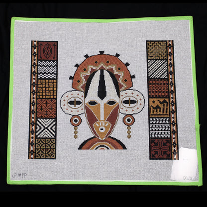 JP DESIGNS HAND PAINTED NEEDLEPOINT CANVAS:  AFRICAN TRIBAL MASK   BM1