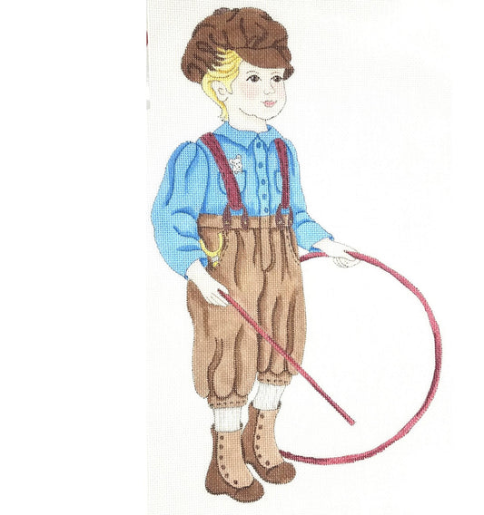 HAND PAINTED NEEDLEPOINT CANVAS:  DAVY YOUNG BOY HOOP ROLLING  BM0