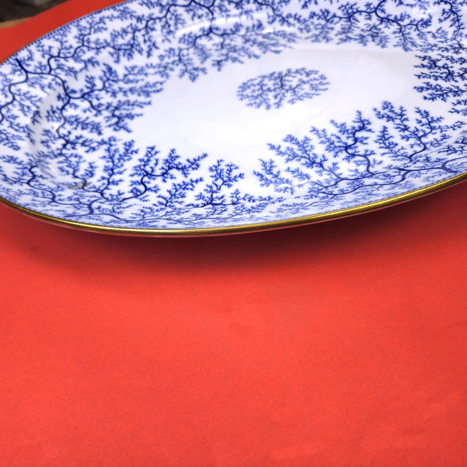 MINTON 1800s HAND PAINTED BLUE SEAWEED FIBRE PLATTER ENGLAND7