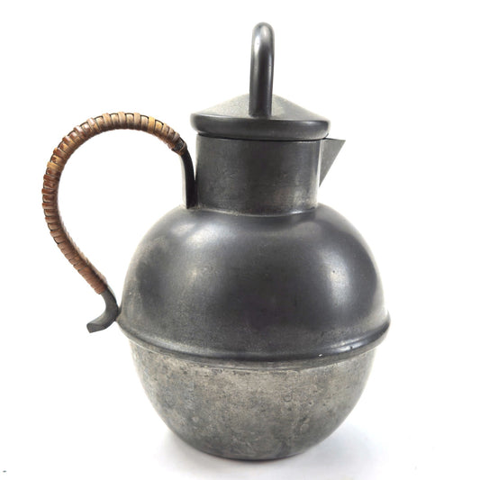 VINTAGE NASCO PEWTER TEAPOT #203 WITH RATTAN HANDLE0