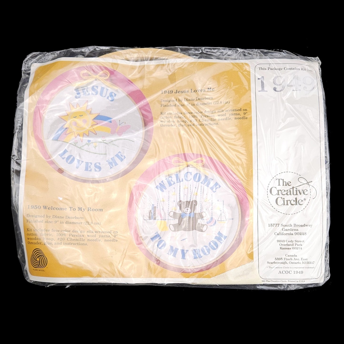 THE CREATIVE CIRCLE STAMPED EMBROIDERY HOOP CRAFT KIT:  1949 JESUS LOVES ME   LF1