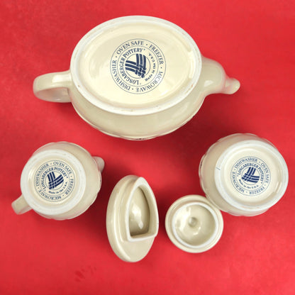 RETIRED LONGABERGER POTTERY LOT:  WOVEN TRADITIONS TEAPOT, CREAMER, SUGAR1