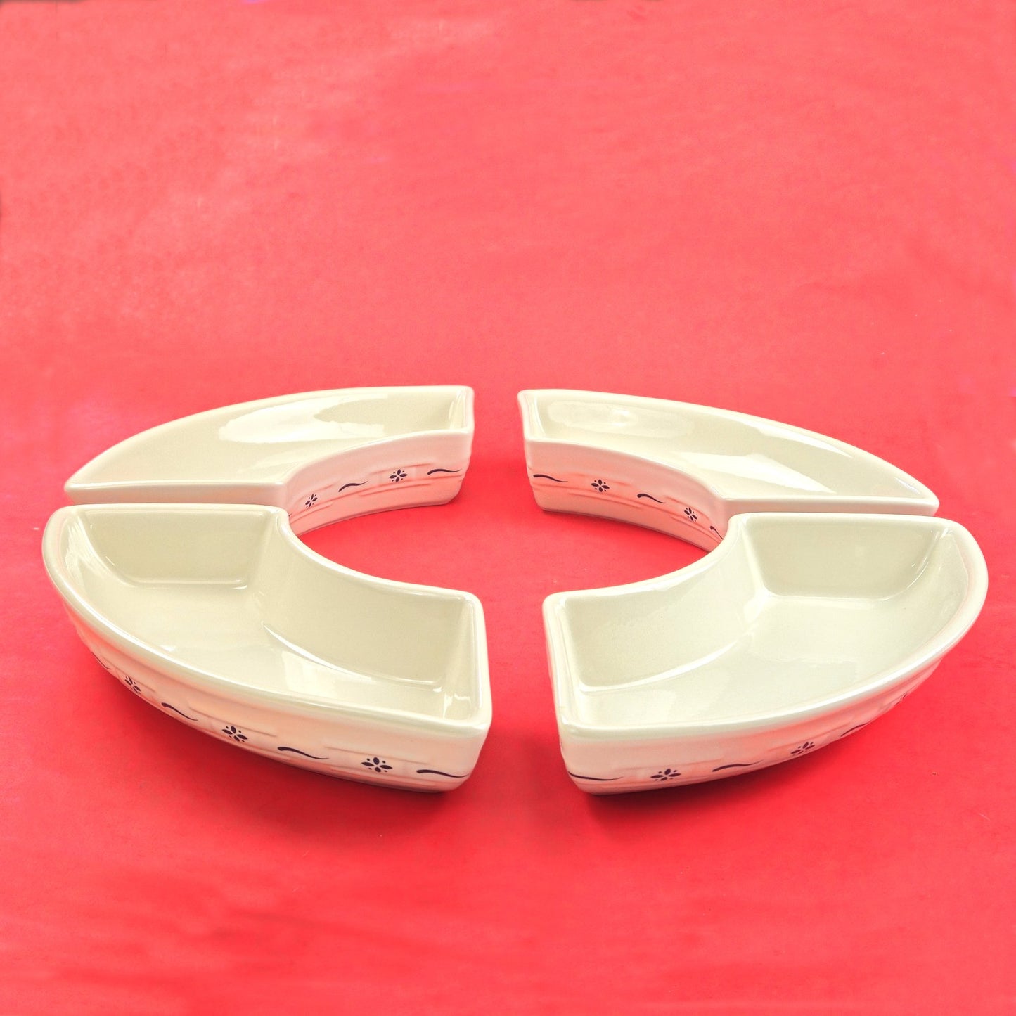RETIRED LONGABERGER POTTERY:  WOVEN TRADITIONS CRESCENT SERVING DISHES  NIB1
