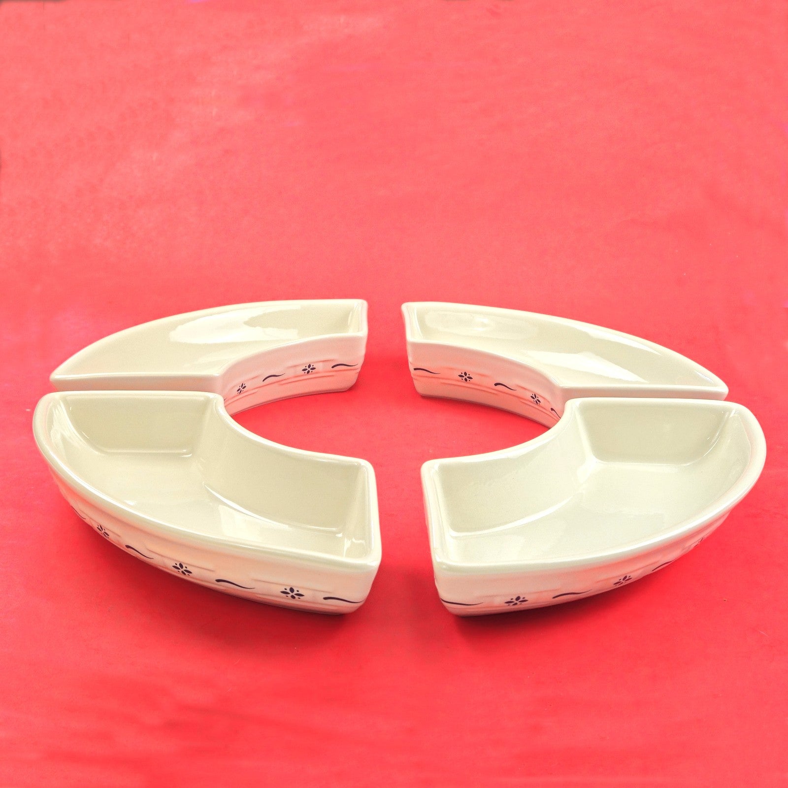 RETIRED LONGABERGER POTTERY:  WOVEN TRADITIONS CRESCENT SERVING DISHES  NIB1