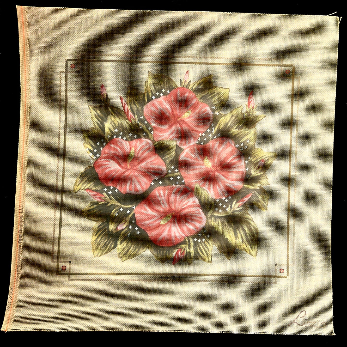 LIZ GOODRICK DILLON HP NEEDLEPOINT CANVAS OOAK: HIBISCUS PILLOW   GG1