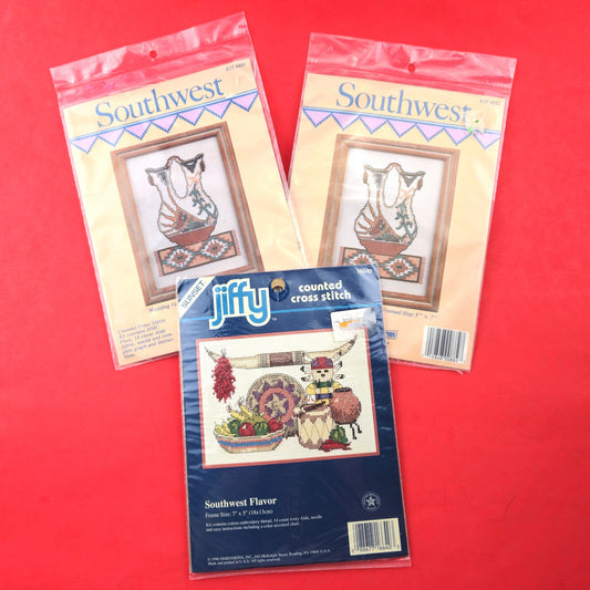 3 SMALL COUNTED CROSS STITCH KIT LOT: SOUTHWESTERN THEME   BM0