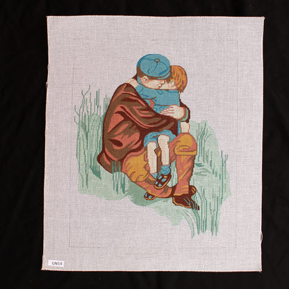 HEARTWARMING 13 CT NEEDLEPOINT CANVAS:  FATHER SON EMBRACE     BM1