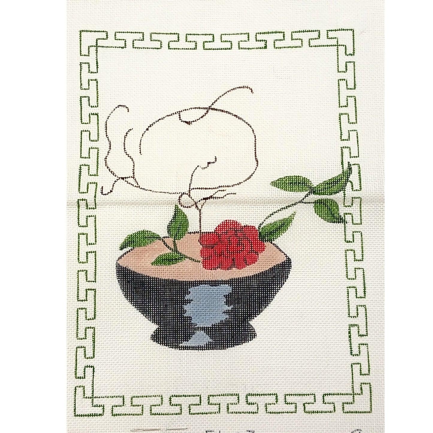 SUZANNE HP NEEDLEPOINT CANVAS W/ THREADS: ASIAN ORIENTAL THEME FLOWER DECOR   BM0