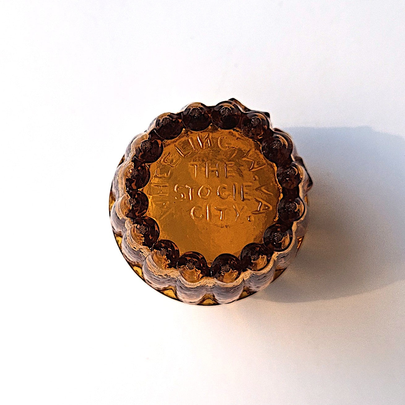 2 VINTAGE AMBER TOOTHPICK MATCH HOLDERS:  DEGENHART AND WHEELING WV      DJ5