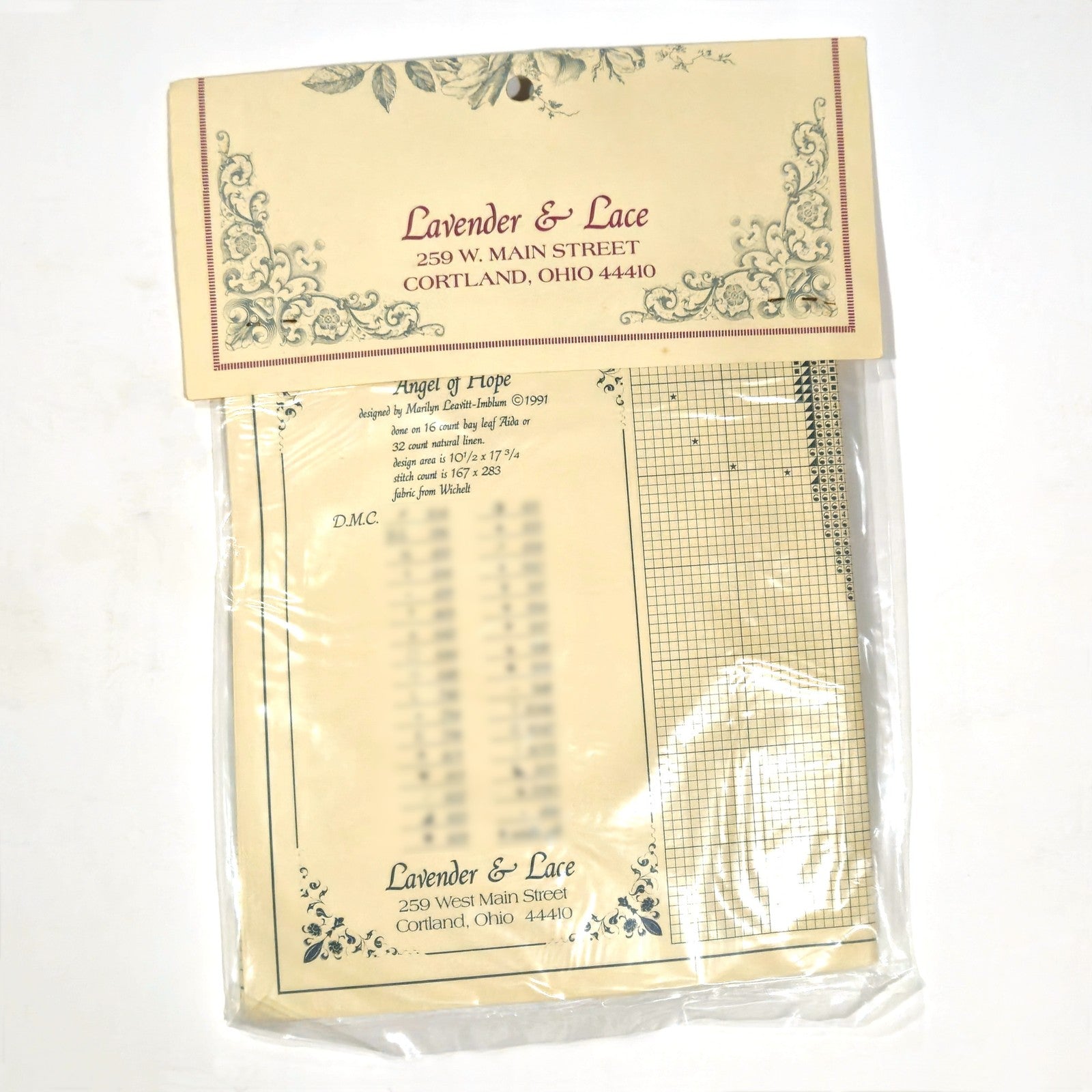1991 LAVENDER & LACE VICTORIAN DESIGN CROSS STITCH CHART:  ANGEL OF HOPE   LF2