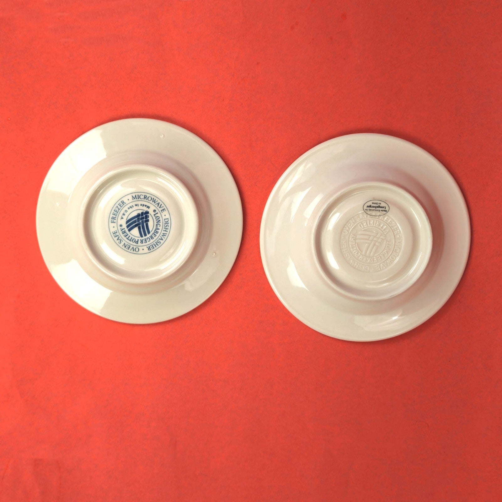 LONGABERGER POTTERY:  WOVEN TRADITIONS BLUE 4 CUP & SAUCER, 4 EXTRA SAUCERS4