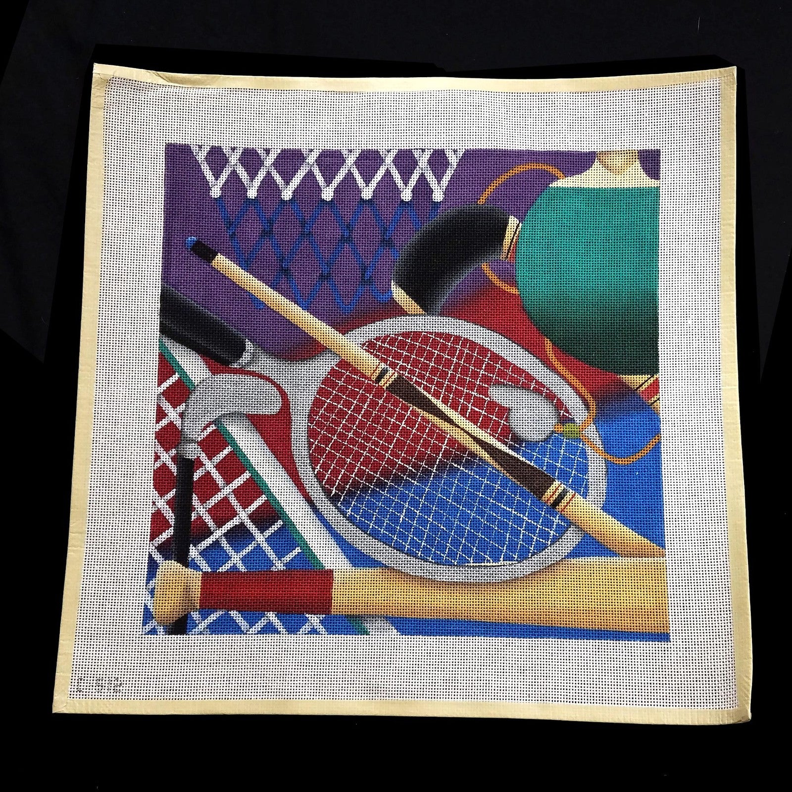 JB DESIGNS NEEDLEPOINT CANVAS:  SPORTS THEME TENNIS, POOL, BASKETBALL  BM1